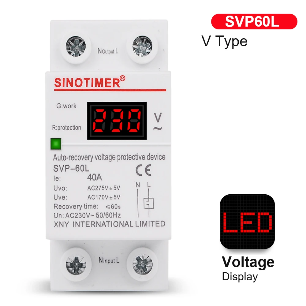 

SINOTIMER Цифровой дин-рейковый защитник от перенапряжения 40А