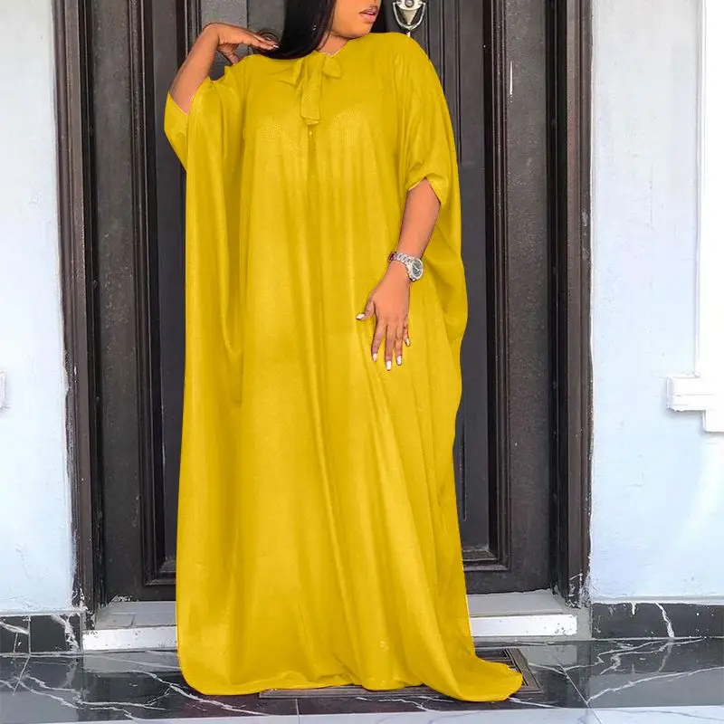 

Women Summer Dress 2022 VONDA Vintage Bow Long Maxi Dresses Beach Pleated Solid Color Baggy Vestido Robes Longue Oversized