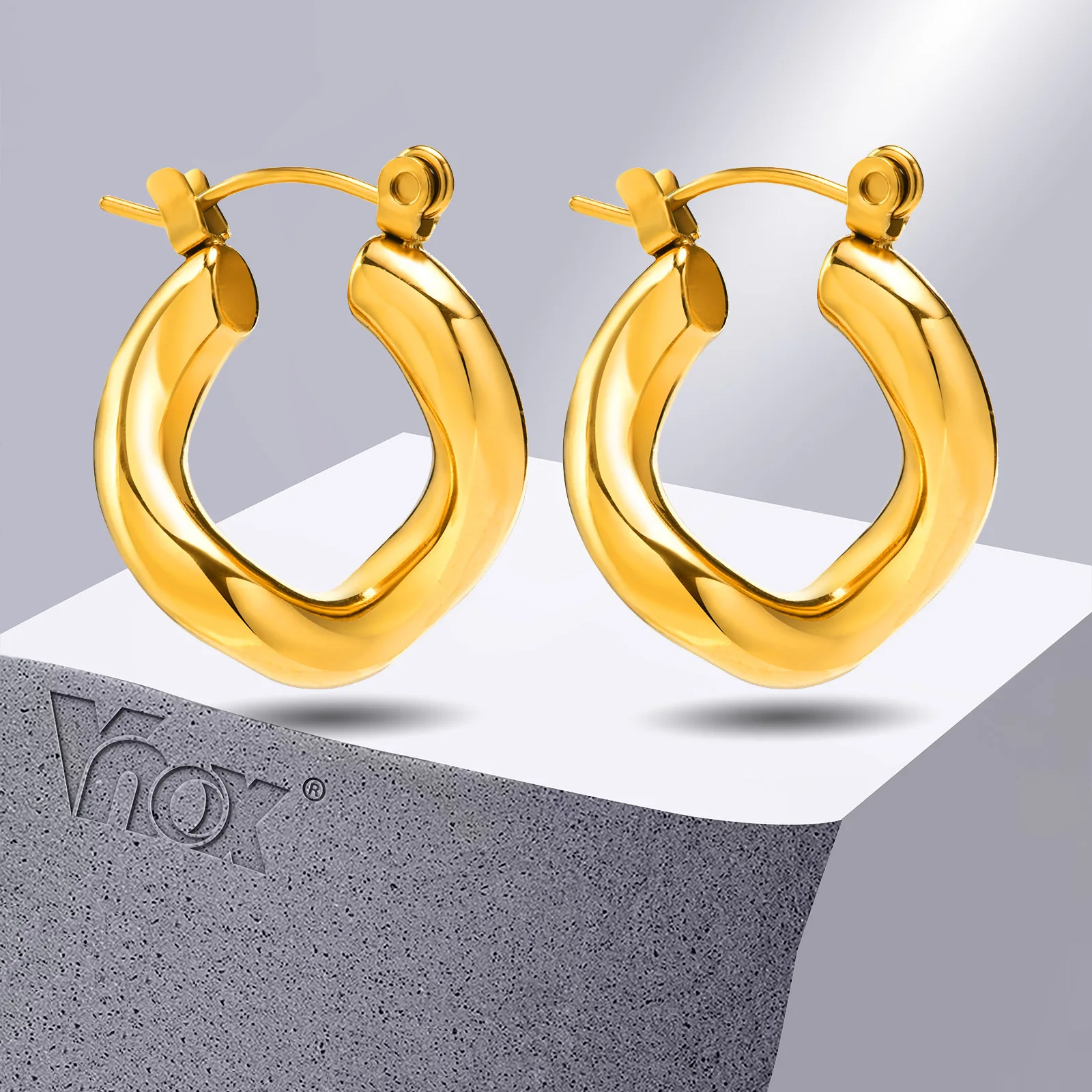 

Vnox 18K PVD Gold Color Hoop Earrings for Women Jewelry,Chic Irregular Geometric Ear Gifts to Girls Her Party Accessory