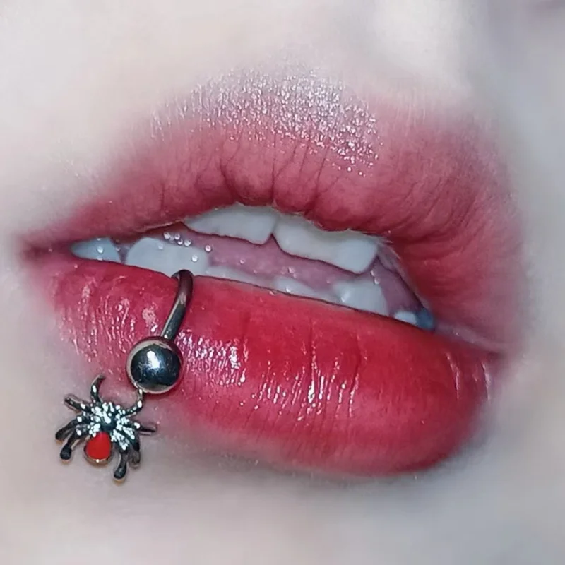 

1PC Goth Spider Lip Ring Vertical Labret Piercing Horseshoe Ring Snake bites piercing Ornament Punk Spicy Girl 16g
