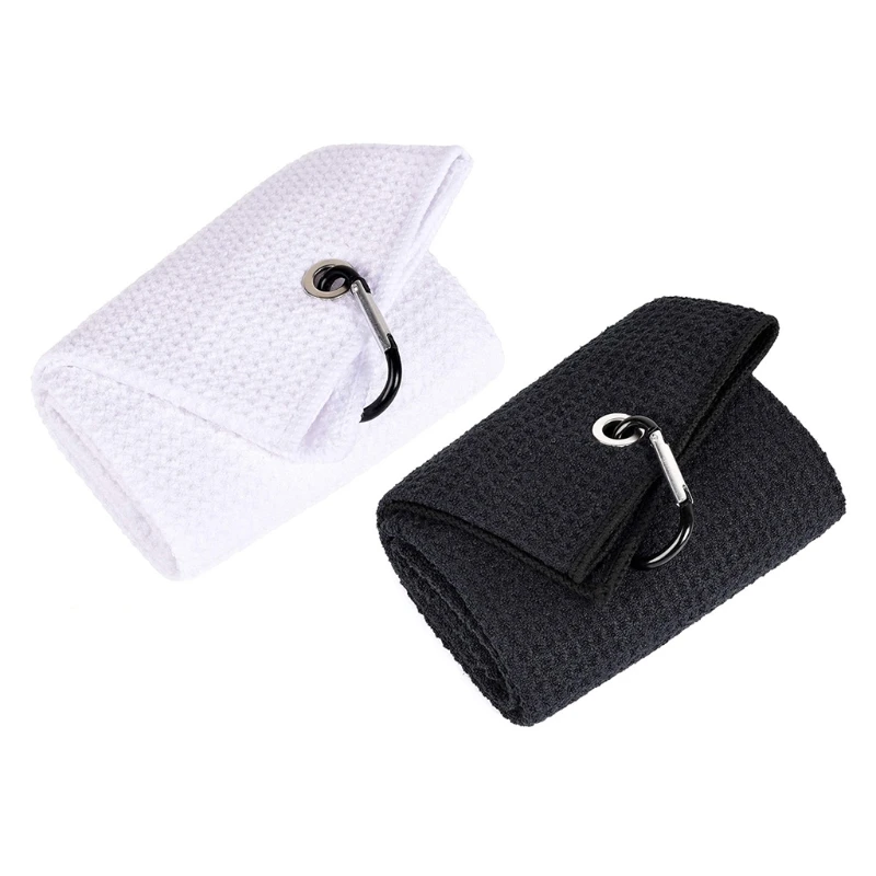

2 Pack Tri-fold Golf Towel Microfiber Waffle Pattern Towels Heavy Duty Clip Drop Shipping