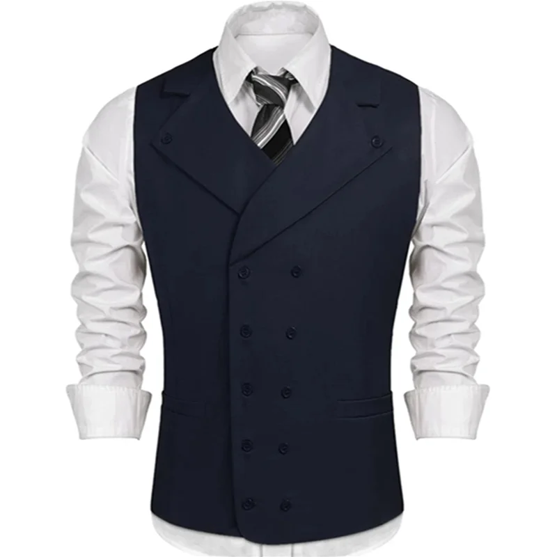 

Navy Blue Men Suit Vest With Double Breasted Wedding Tuxedo Waistcoat Notched Lapel One Piece Custom Waist Coat Fashion Clothes