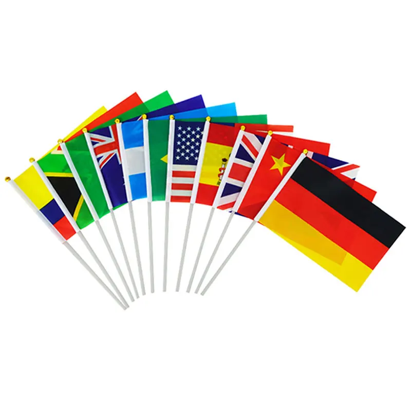 Mini Hand Waving Flag 14x21cm Polyester Small Flag With Plastic Flagpole For Various Holiday Parties Olympics National Day
