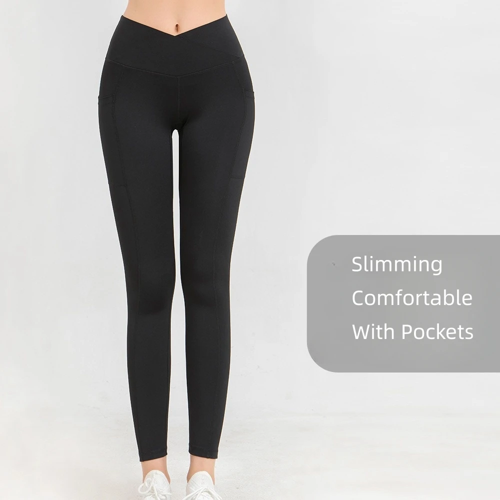 Женские Леггинсы для йоги 3XL черные спортивные колготки с V-образным вырезом и