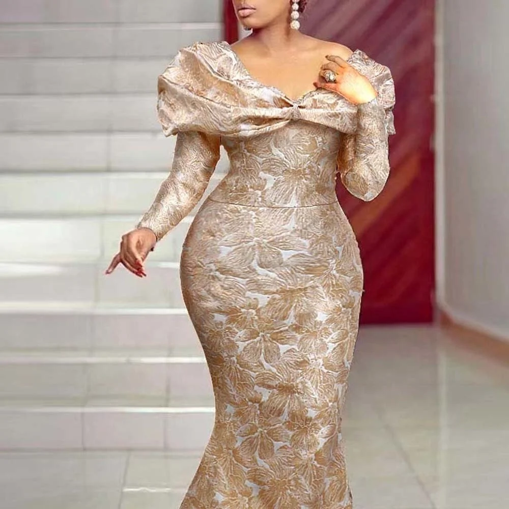 Party Dresses New 2023 Floral Printed Bow Tie Empire Dress Slim Long Sleeves Long Formal Dresses Elegant Pretty Plus Size Dress