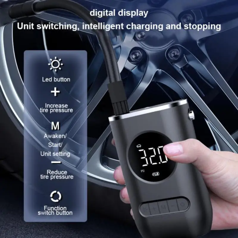 Wireless Car Tire Inflator Electric Digital Display With LED Lamp Portable Air Pump Air Compressor For Car Motorcycle Bicycle