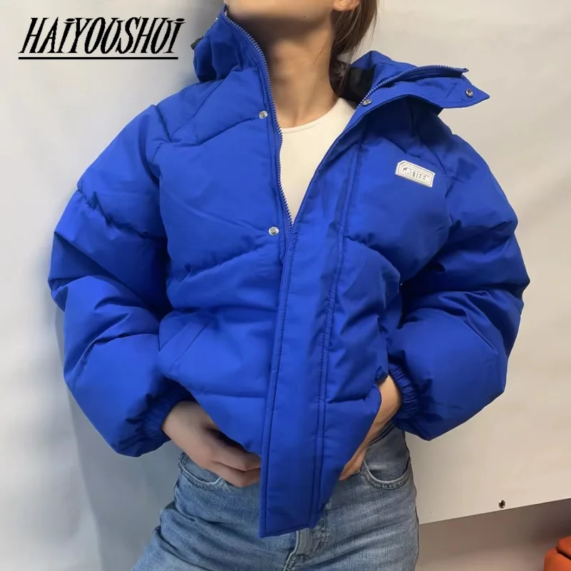 Women's Winter Parkas Hoodie Blue Jacket Coat Zip Up Thick Puffer Coat Woman Cotton Padding Winter Jackets For Women Puffer