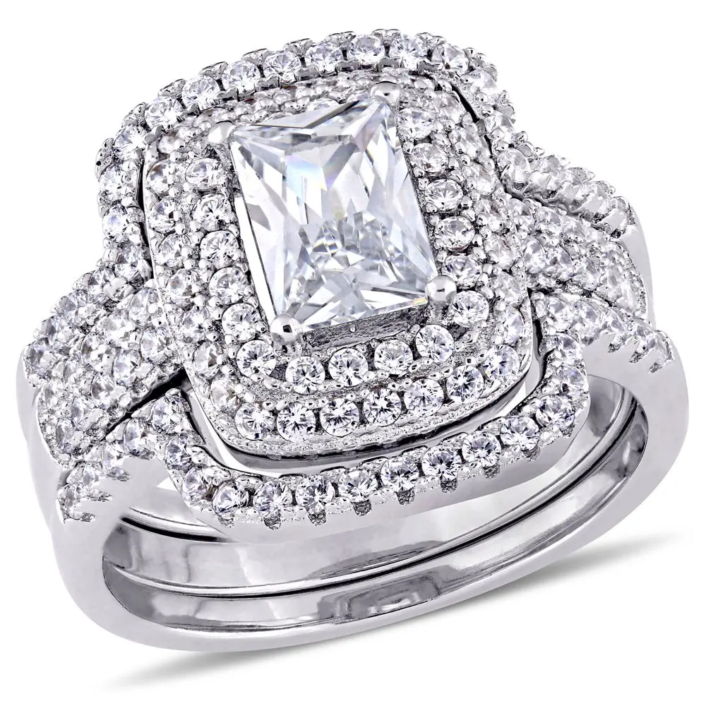 

Women`s 4-1/8 Carat T.G.W. -Cut and Round-Cut Cubic Zirconia Sterling Silver Halo Bridal Ring Set