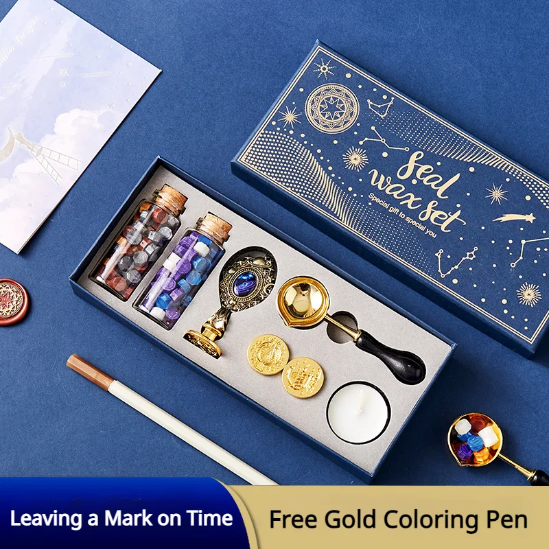 

Creative Starry Sky Fire Paint Wax Grain Set Fire Lacquer Stamp Box Envelope Sealed Wax Card Making Stamps Fire Paint Wax Grain