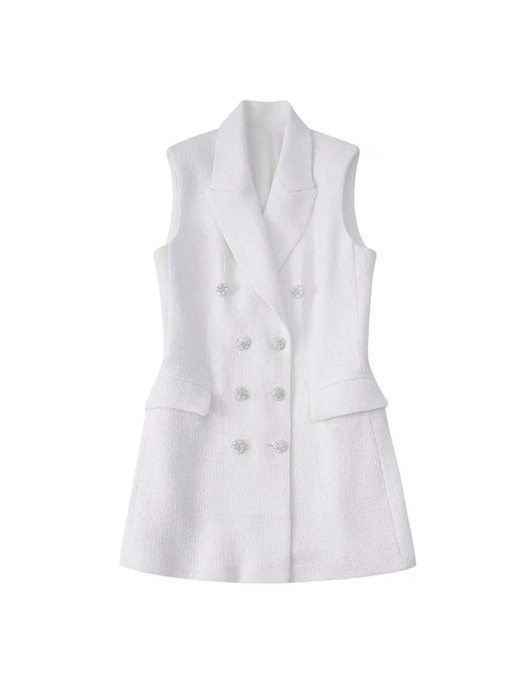 

Женский твидовый жилет без рукавов PB & ZA3428811, винтажный стильный жилет для женщин, верхняя одежда для лета, 2022, 3428/811