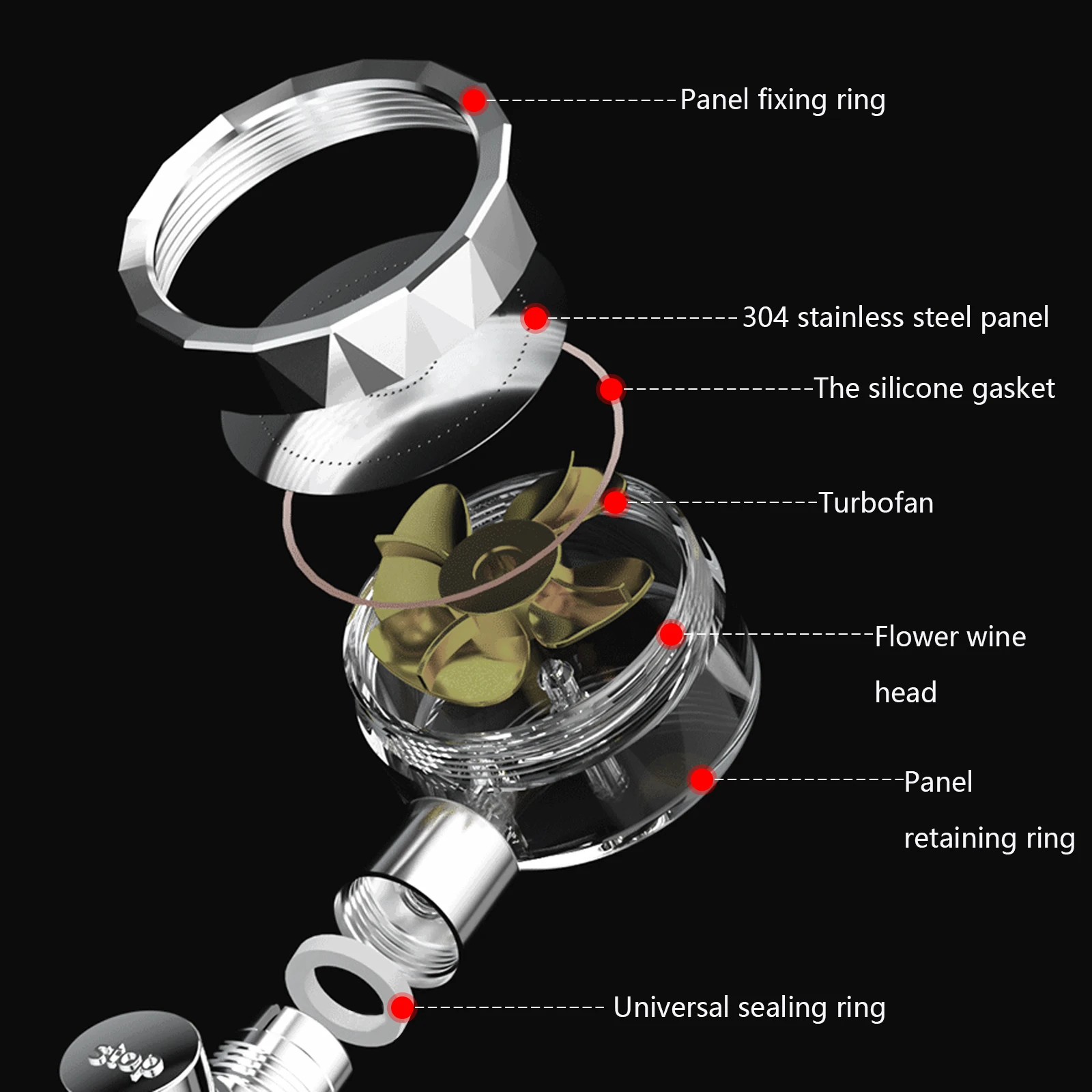 Турбонасадка для душа с водосберегающим пропеллером вращающаяся на 360 градусов