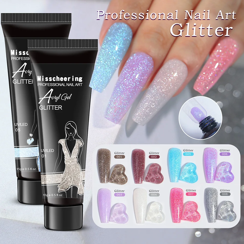 

15ml Glitter Nail Extension Gel Crystal Acrylic Nail Glitter Sequin UV Extend Gel Soak Off Gel Varnish Manicure Nail Art 8 Color