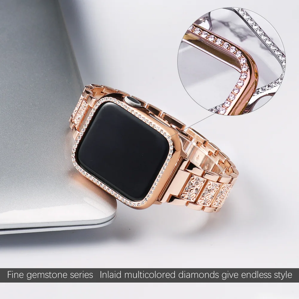 Diamond Case+Strap for Apple Watch band 44mm 40mm 41mm 45mm 38mm 42mm Metal bracelet iWatch series Ultra 8 4 5 6 se 7 |