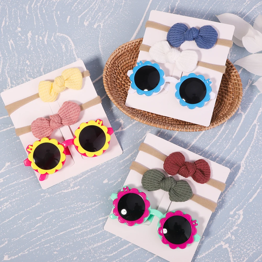 

3PCS/Pack Baby Headband Cute Sunglasses Set Kids Headwear Girls Hair Accessories Beach Photography Props Toddler Head Bands