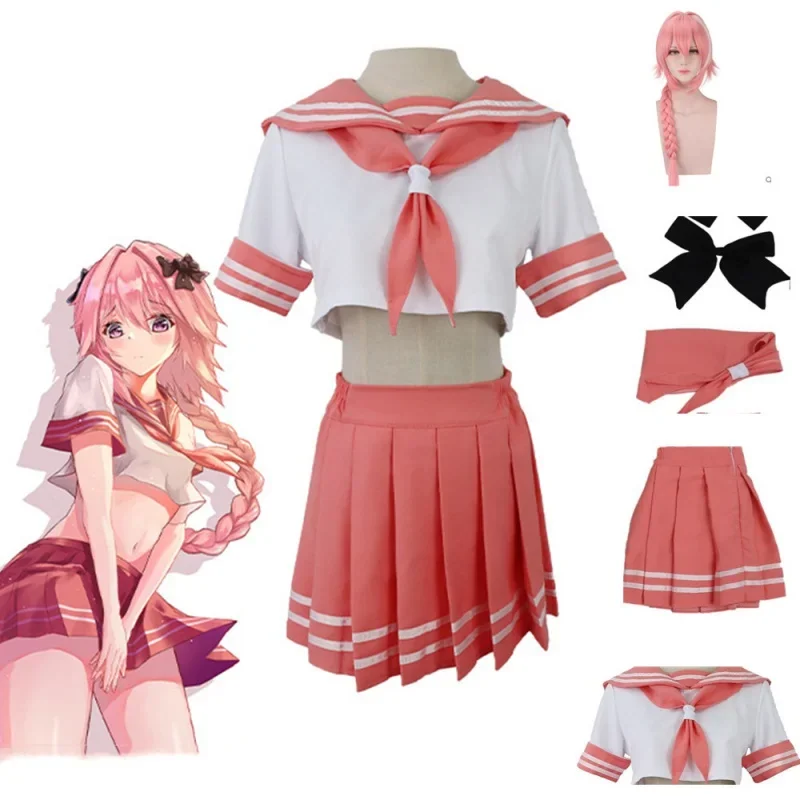 

Anime Fate Apocrypha Astolfo Cosplay Costume Jacket Skirt Tie Butterfly Hairpin White Stockings Kawaii Sexy Female Halloween