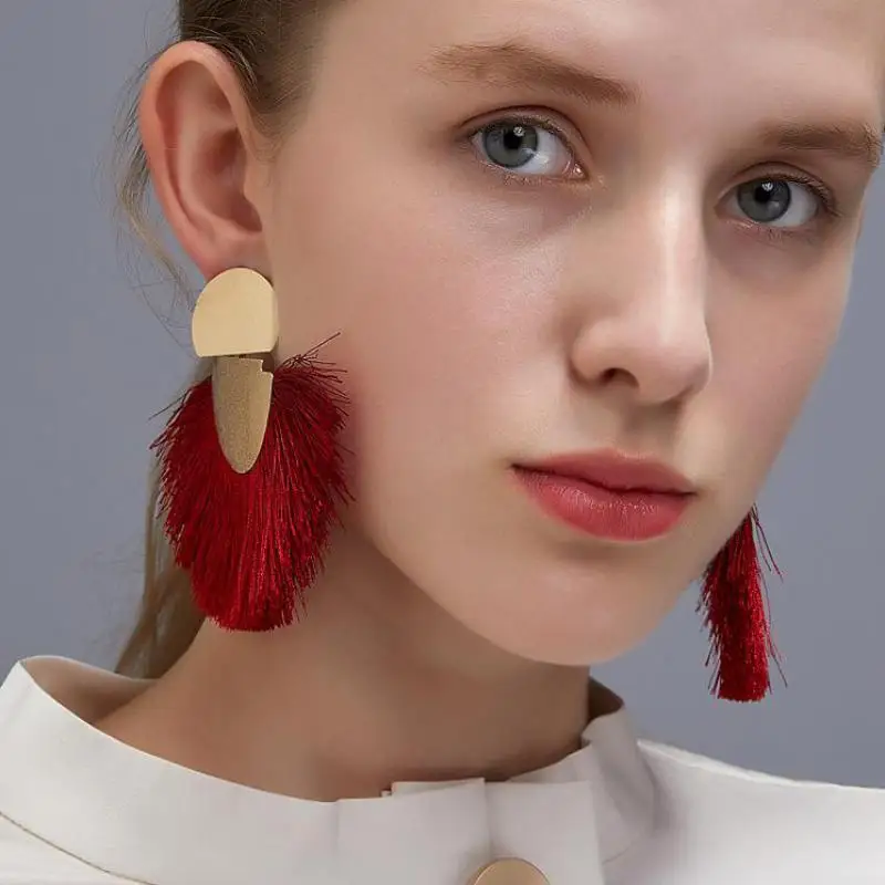 

Big Bohemia Fan-shape Earrings Vintage Frosted Tassel Earrings For Women Earing Jewelry Domineering Earring Wild Earings