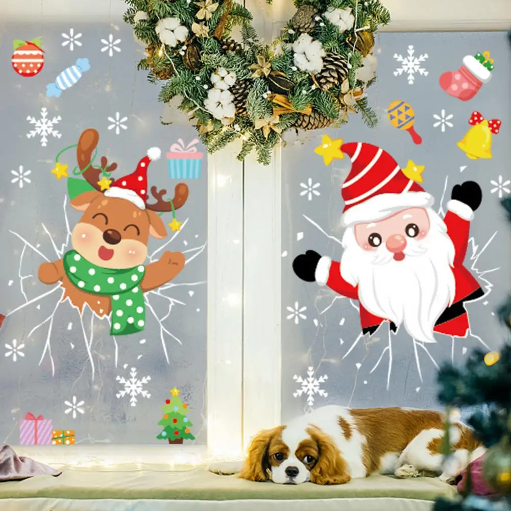 

Increase Festive Atmosphere PVC Xmas Sleigh Santa Claus Ornament Sticker for Home