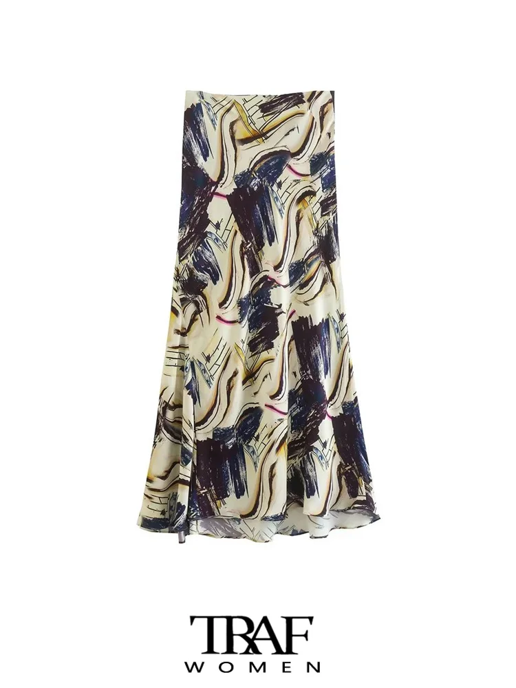 

Юбка-миди женская с цветочным принтом, завышенной талией и молнией сбоку