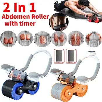 Abdominal Workouts 2-in-1 Abdominal Roller Belly Wheel Exerciser With Timer For Home Training Gym Equipment. Balanced Support, Digital Counter, Automatic Rebound 1