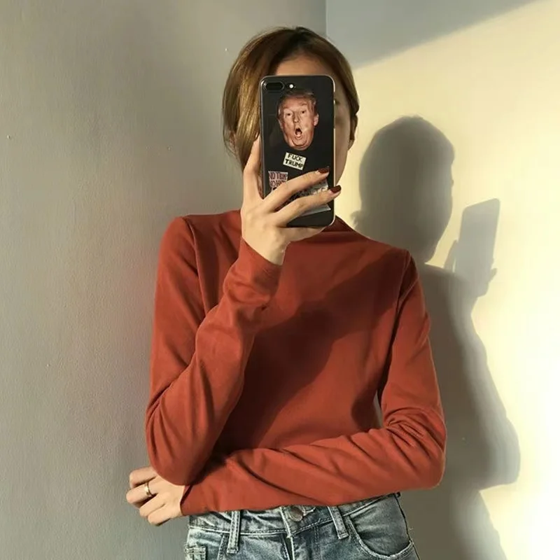 

Turtleneck Bottoming Shirt Top for Women Autumn 2020 New All-Matching Slim Fit White Black Inner Wear Long Sleeve T-shirt
