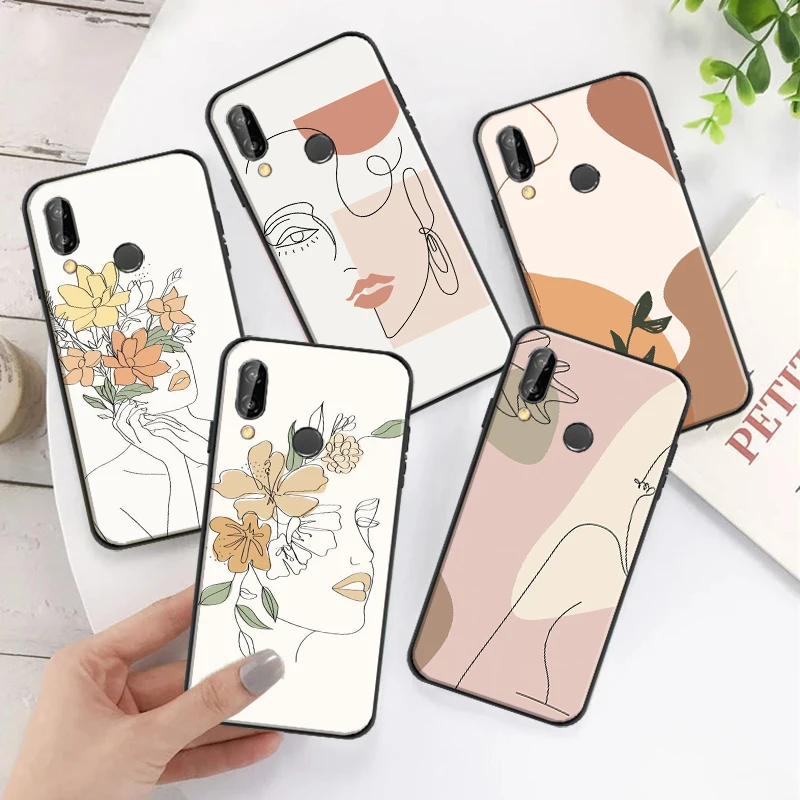 

Abstract Art Line Flower Girl Soft TPU Phone Case For Huawei P Smart Z 2019 2021 P20 P30 P40 P40 Lite Pro Coque Black Cover