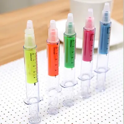 

1 шт. креативная шприцевая ручка, случайные канцелярские принадлежности, флуоресцентная игла в форме трубки, маркер-хайлайтер, перьевые Пис...