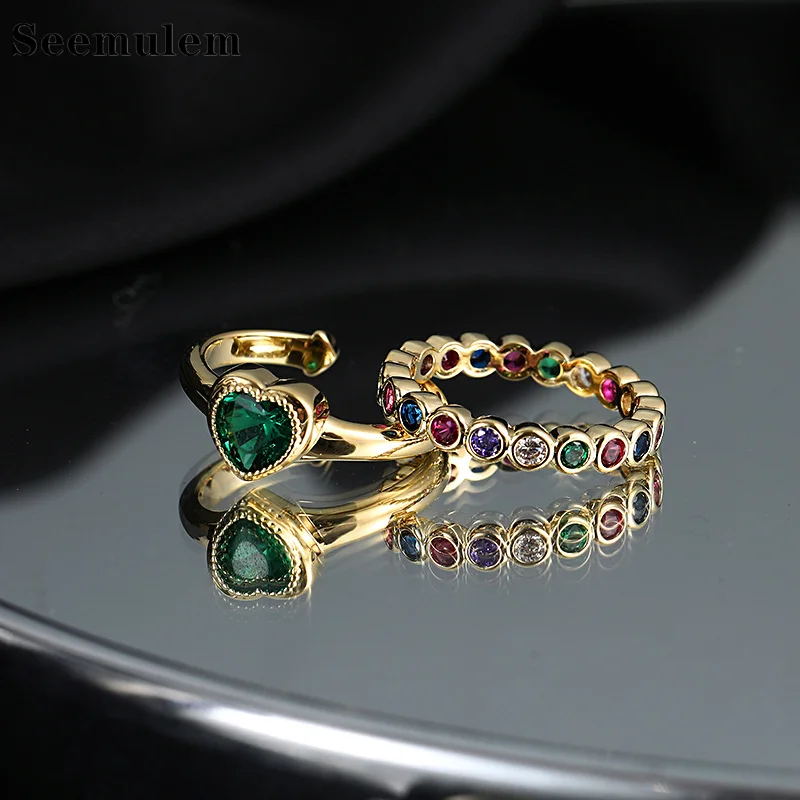

Seemulem 18k Gold Vintage Vomen's Ring Luxury ins Fashion Zircon Rings