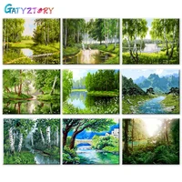 gatyztory diy painting by number forest scenery drawing on canvas gift pictures by numbers scenery kits hand painted painting ar