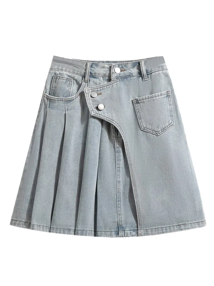 Мини-юбка женская джинсовая трапециевидная с оборками и высокой талией