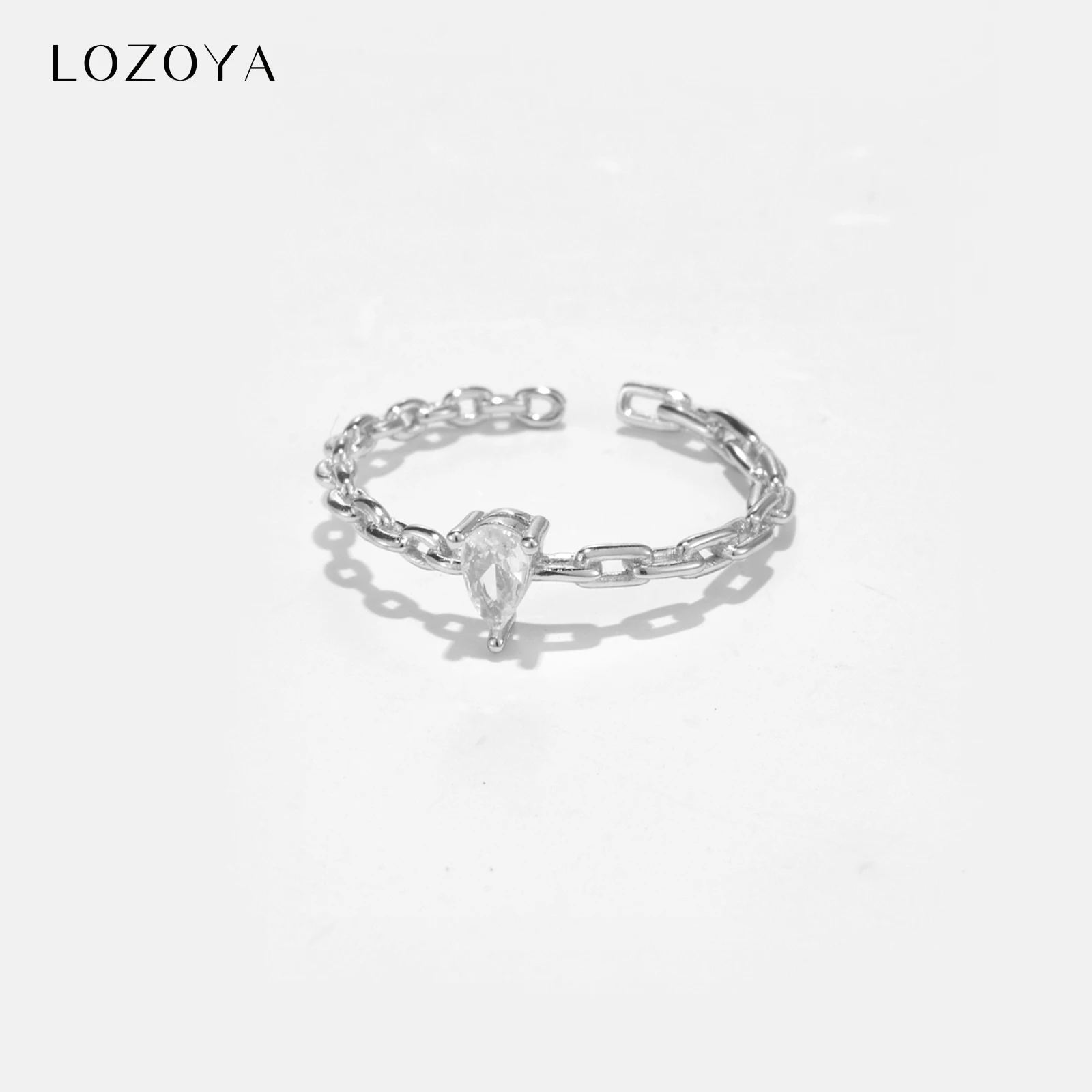 Женское регулируемое кольцо LOZOYA из серебра 100% пробы с цирконом в виде капли воды