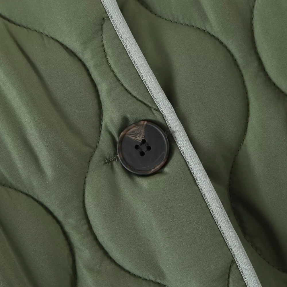 KEYANKETIAN women's diamond quilted cotton coat winter coat Army green oversize round neck single breasted cotton coat