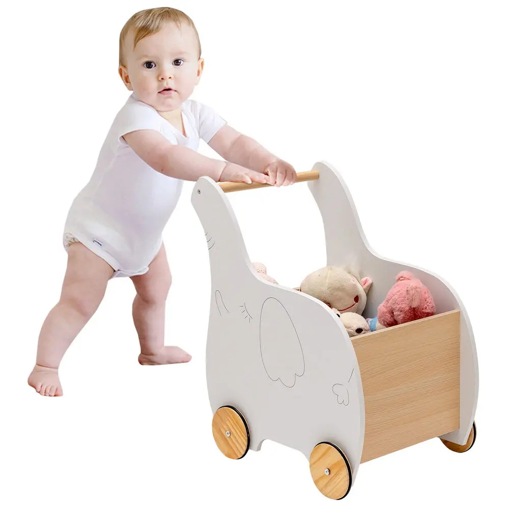 Babyjoy 2-in-1 Baby Learning Walker Wooden Toddler Push Walker Toys w/ Wheels