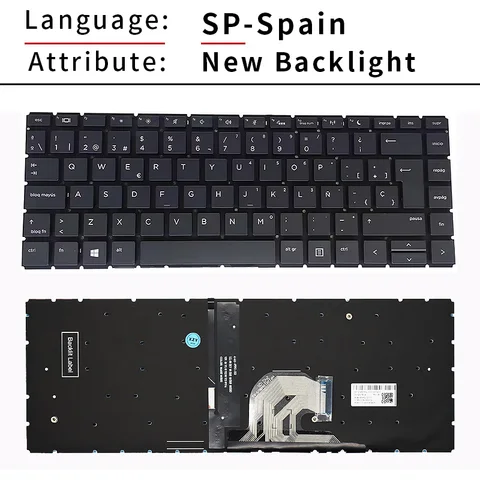 "Испанская и русская клавиатура для ноутбука с подсветкой для HP Probook 440 G6 445 G6 440 G7 445 G7, клавиатура для ноутбука L38138-DD1"