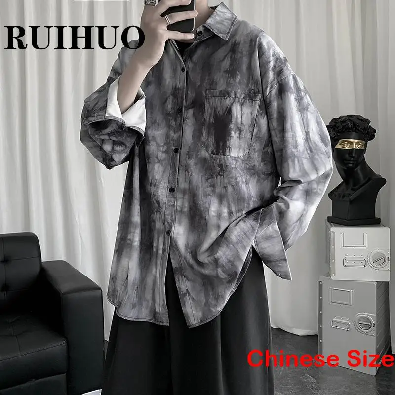 

RUIHUO Camouflage Elegant Long Sleeve Men's Shirts and Blouses Mens Clothes Tops Vintage Clothing Shirt 5XL 2023 Spring