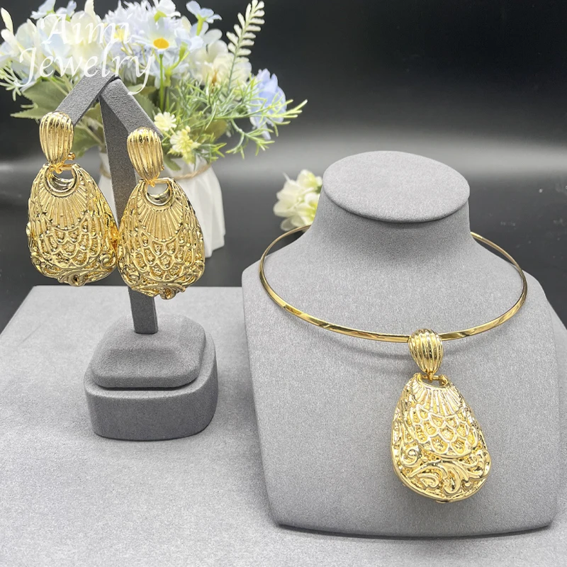 Модные Дубаи 24K позолоченные искусственные овальные серьги ожерелье золотистые