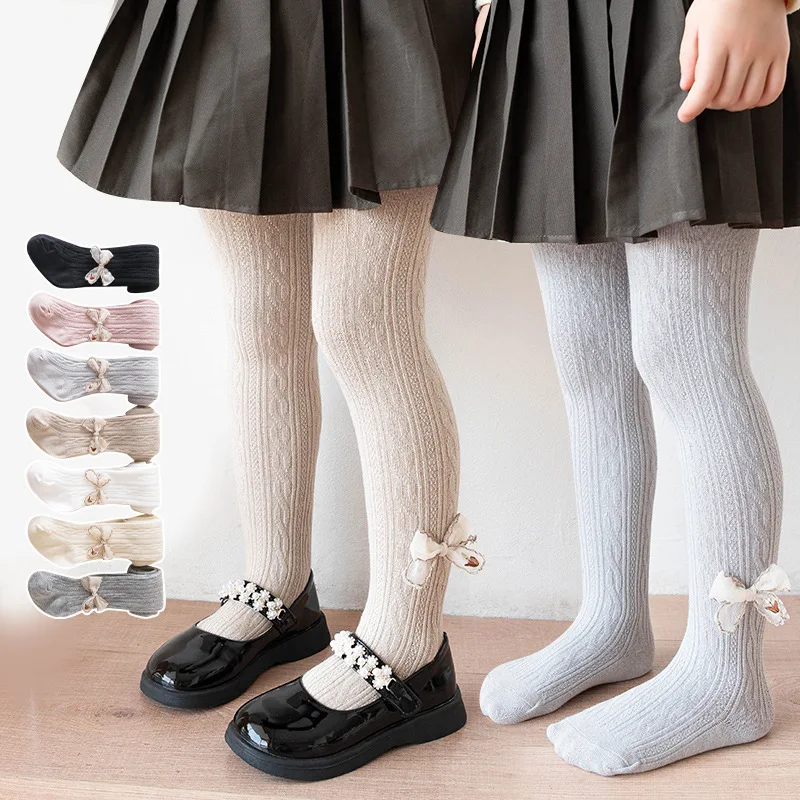 

Girls Spring Autumn Tights Toddler Kids Baby Girls Cotton Tights Solid Bowknot Rabbit 7 Colors Stockings Pantyhose 0-8Yrs