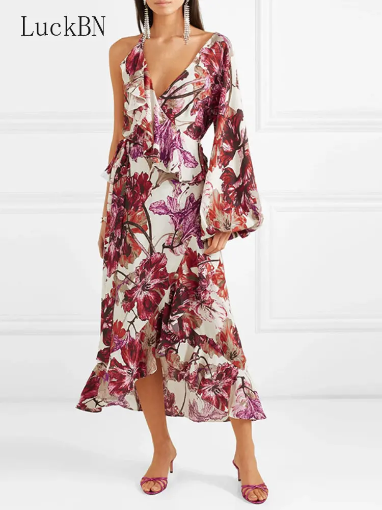 

Женское платье с воланом, V-образным вырезом и открытой спиной