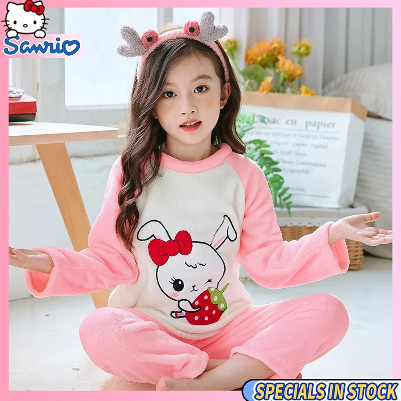 

Original Sanrio Coral Velvet Pajamas Cinnamoroll Kuromi Kawaii Boys Girls Cartoon Autumn Sleepwear Children Warm Homewear