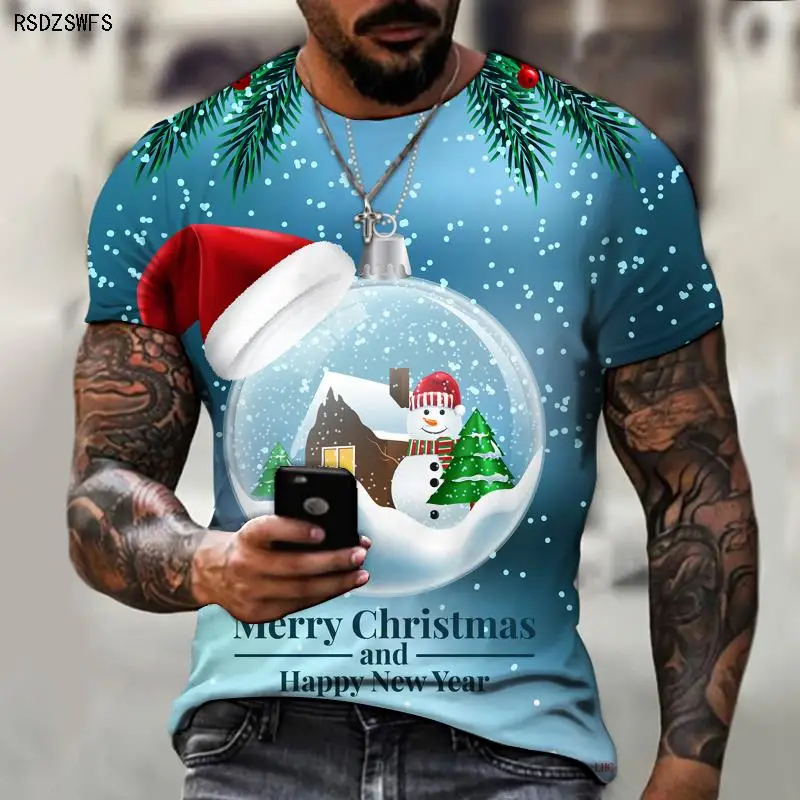 

Men's Fashion Brand T-shirt Christmas Santa Claus Elk Snowman Gift 3D Printing O-Neck Top Casual Loose Oversize 5XL