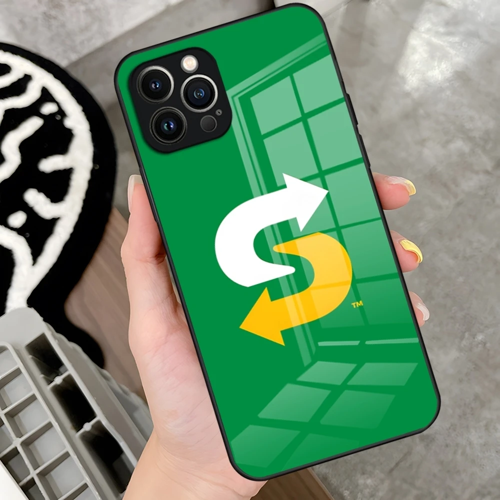 S-subway Sandwich Phone Case For IPhone 16 15 14 Pro 13 12 11 Mini XR Max 6 8 7 Plus SE 2022 Glass Design Cove
