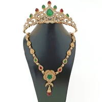 new moroccan wedding jewelry set bride crown arab womens necklace algerian womens hair jewelry red green pendant