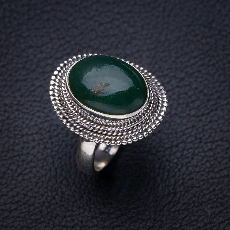 

StarGems Природный зеленый опал ручной работы фотосеребряное кольцо 8,25 E8702