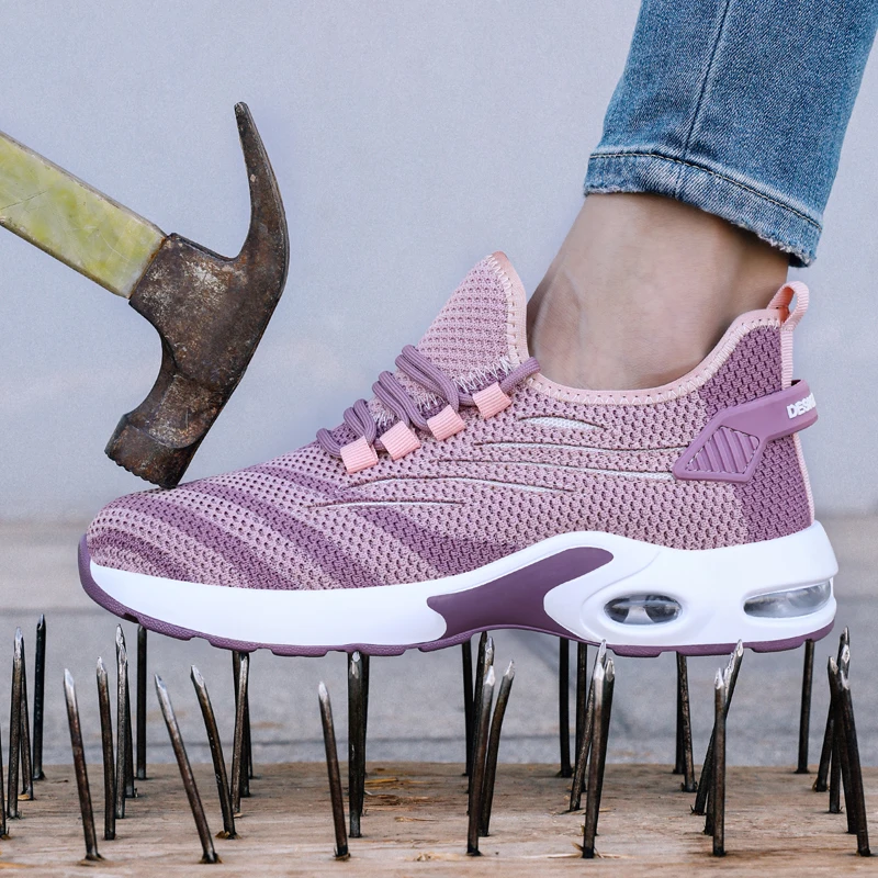 CHNMR 2023 New Summer Women Work Non Slip Safety Shoes Light Breathable Sneaker Platform Female Sports Shoes Lace Sneakers