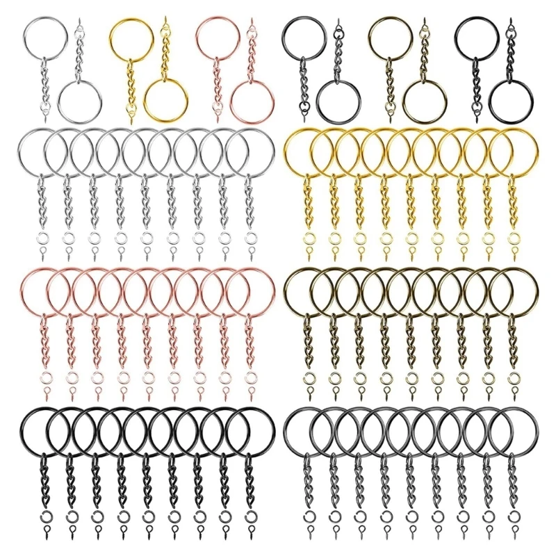 

100Pieces 25mm Color Keyrings Metal Round Keyrings Bifurcated O Rings with Chain