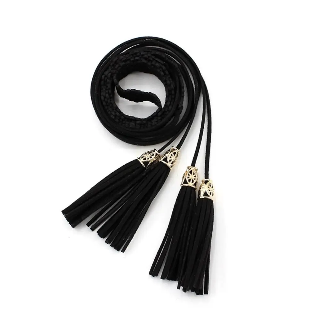 

Unique Thin Belts Hollow Bohemian DIY PU Leather Waist Rope Ethnic Style Belts Women Waist Chain Braided Tassel Belt