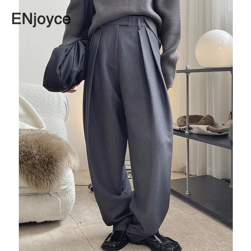 Vintage Grey Wide Type Wide Leg Pants Women High Waist Loose Pants Korean Style Fashion Ladies Straight Mopping Trousers Spring