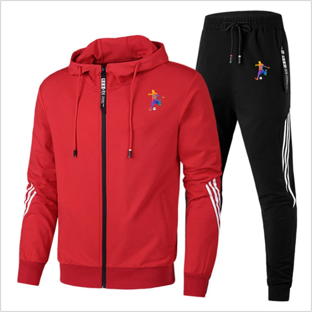 Fashion brand Tracksuit Men's Set Casual Hooded Sweatshirt Sweatpants 2 Pieces Sets Sportswear stripe Hooded Track Suits Male
