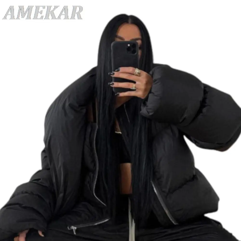 Women's Zipper Scarf Collar Short Puffer Jackets Winter Fashion Green Parka Streetwear Lady Casual Black Oversized Bubble Coats