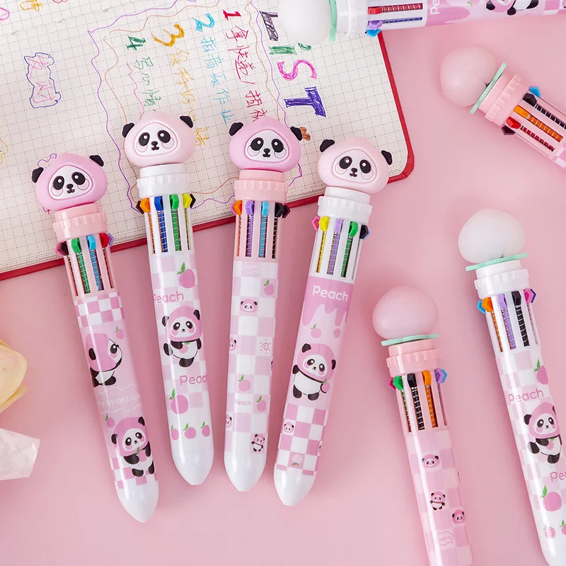

16PCS Panda 10-color ballpoint pen Student creative multi-function hand account marker cartoon multi-color press ballpoint pen