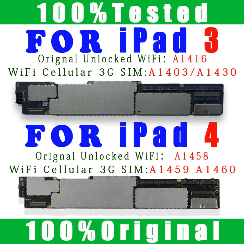 100% протестированная чистая iCloud плата A1458 A1459 A1460 для iPad 4 логическая плата A1416 1403 1430 для iPad 3 материнская плата с чипами IOS